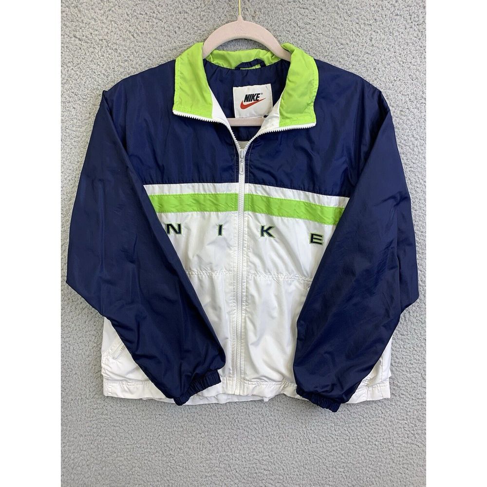 Vintage Nike Medium M (8-10) Windbreaker Jacket Lined SPELLOUT Color Block Nylon